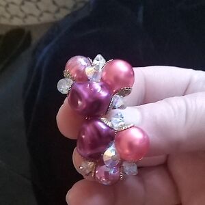 Elegant Pink and Purple And Gold Cluster Earrings